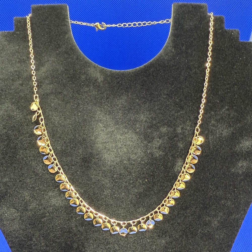Pretty Bird 18K Yellow Gold Plated Hammered Round Disc Charm Choker Necklace 17”